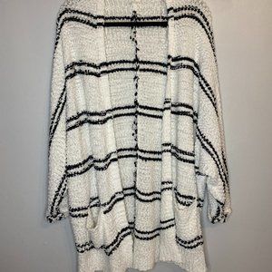 SIENNA SKY Textured Boucle Knit Cardigan in B&W Stripe (Size M)